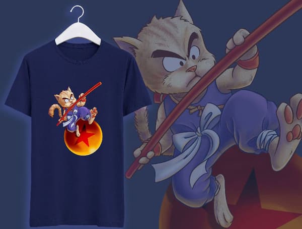 A Dragon Ball Cat illustration T-shirt